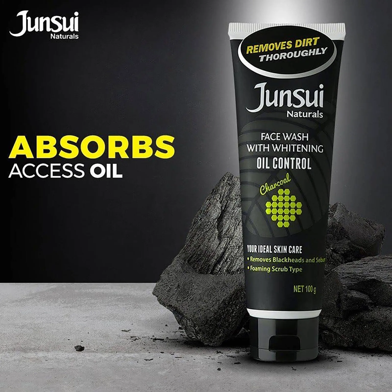 Junsui Face Wash With Whitening Oil Control Charcoal 100g